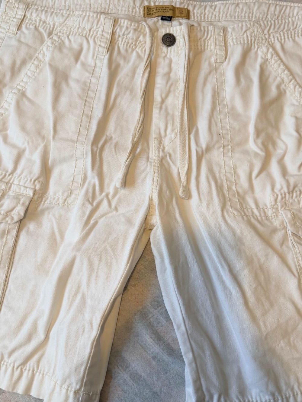 True Religion White Drawstring Cargo Shorts